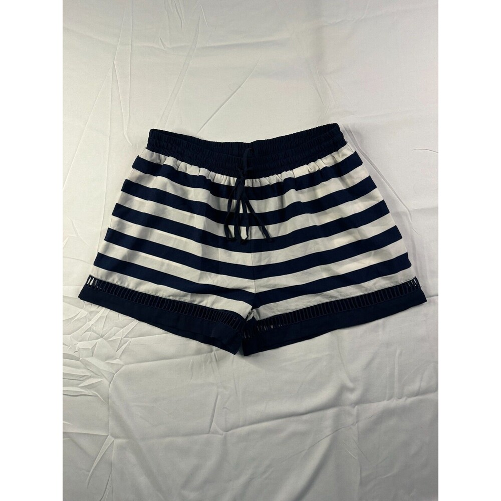 THML Anthropologie Shorts Medium Sweat Drawstring Mid Rise Stripe Navy White NWT